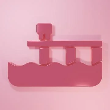 Pink Beach pier dock icon isolated on pink background. Minimalism concept. .. Stock Illustration
