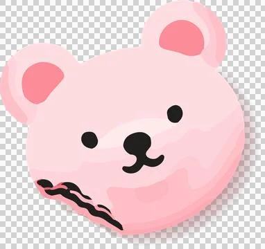 Pink bear-face macaron is showing bite mark, layered texture, flat design, Illustrazione stock