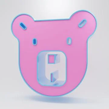 Pink Bear head icon isolated on grey background. Minimalism concept. 3D ren.. Stock Illustration