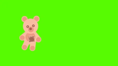 Pink bear. Teddy bear. Children's animation. Baby teddy bear isolated on a green Stock Footage 240626417