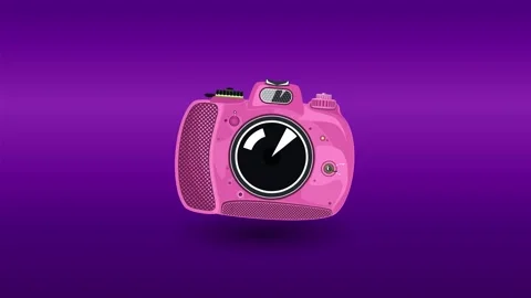 Pink beautiful cute camera makes a flash Stock Footage 168637662