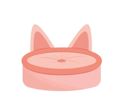 Pink bed for cat. Bed with cat ears. Flat, cartoon, vector Stock Illustration