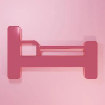 Pink Bed icon isolated on pink background. Minimalism concept. 3D render il.. Stock Illustration