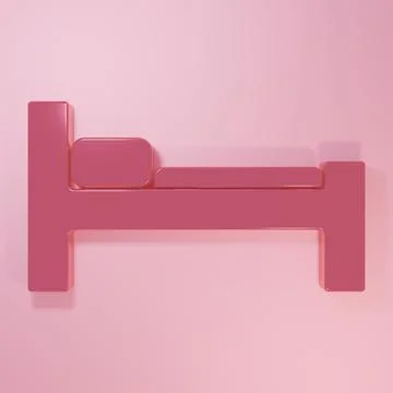 Pink Bed icon isolated on pink background. Minimalism concept. 3D render il.. Stock Illustration