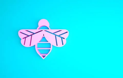 Pink Bee icon isolated on blue background. Sweet natural food. Honeybee or apis Stock-Illustration