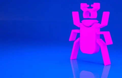 Pink Beetle bug icon isolated on blue background. Minimalism concept. 3d illu Stock Illustration