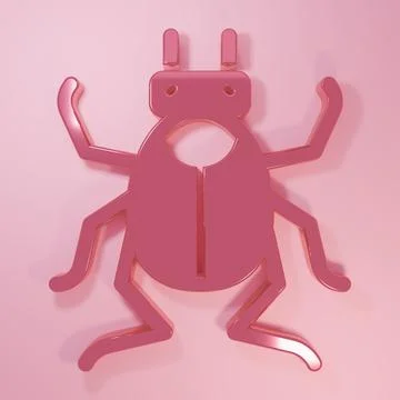 Pink Beetle bug icon isolated on pink background. Minimalism concept. 3D re.. Stock Illustration