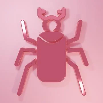 Pink Beetle bug icon isolated on pink background. Minimalism concept. 3D re.. Stock Illustration