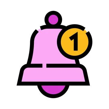Pink bell notification icon with one message alert Stock Illustration