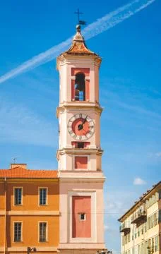 Pink bell tower in Nice Stock Photos