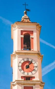 Pink bell tower in Nice Stock Photos