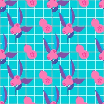 Pink berries retro style repeat pattern seamless Stock Illustration