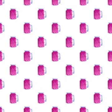 Pink berry smoothies in jars creating a seamless pattern Stock Illustration