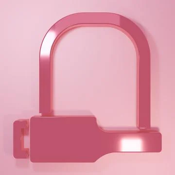 Pink Bicycle lock U shaped industrial icon isolated on pink background. Min.. Illustrazione stock