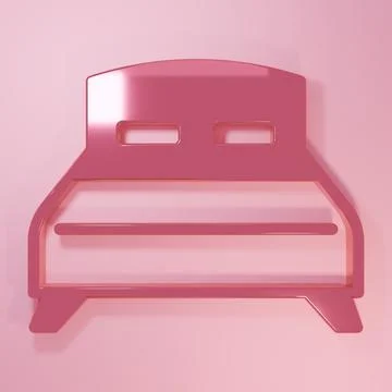 Pink Big bed for two or one person icon isolated on pink background. Minima.. Stock Illustration