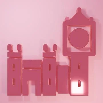 Pink Big Ben tower icon isolated on pink background. Symbol of London and U.. Stock Illustration