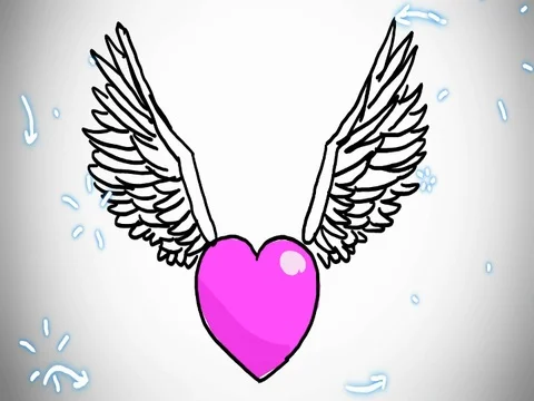 Pink big wings heart - hand-drawn - animation - SD Stock Footage