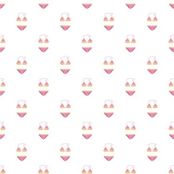 Pink bikini swimsuit pattern repeating on white background Stock Illustration