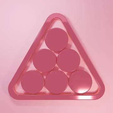 Pink Billiard balls in a rack triangle icon isolated on pink background. Mi.. Illustrazione stock