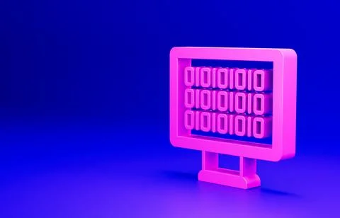 Pink Binary code icon isolated on blue background. Minimalism concept. 3D render Stock Illustration