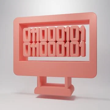 Pink Binary code icon isolated on pink background. Minimalism concept. 3D r.. 스톡 일러스트