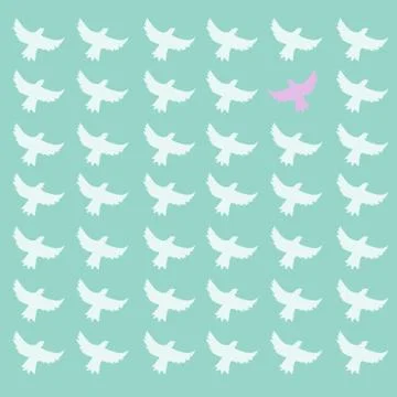 Pink bird differrent from the other Stock Illustration