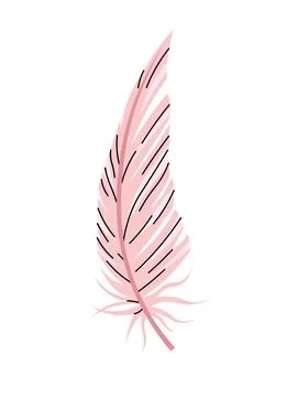 Pink bird feather on white background. Cartoon illustration in flat style. Ve Stock Illustration