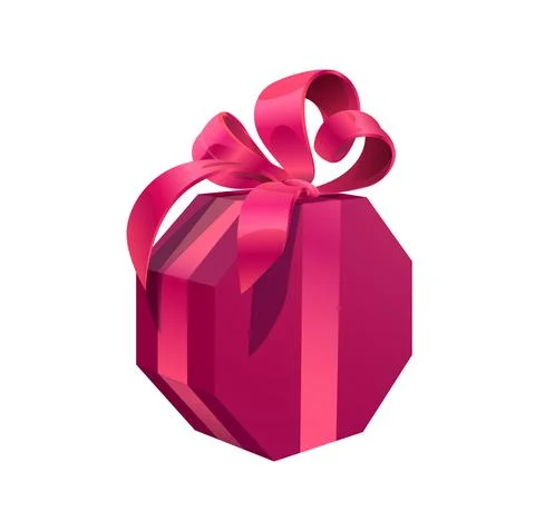 Pink birthday gift box, vector holiday present Illustrazione stock