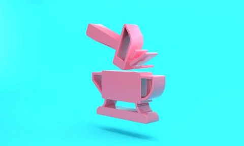 Pink Blacksmith anvil tool and hammer icon isolated on turquoise blue backgro イラスト素材