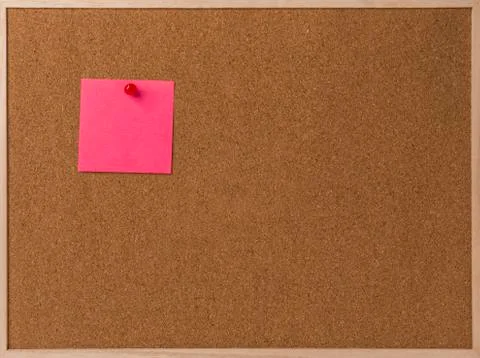 Pink Blank sticky notes red pinned into brown corkboard Stock Photos