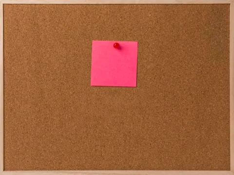 Pink Blank sticky notes red pinned into brown corkboard Stock Photos