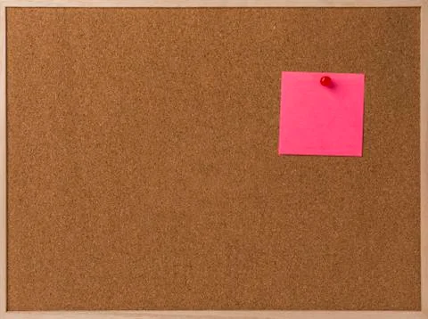 Pink Blank sticky notes red pinned into brown corkboard Stock Photos