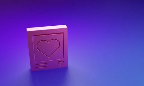 Pink Blanks photo frames and hearts icon isolated on purple-blue background.. Illustrazione stock