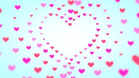 Pink blinking hearts of different sizes move along a contour. Stock Illustration