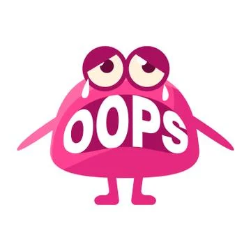 Pink Blob Saying Oops, Cute Emoji Character With Word In The Mouth Instead Of Stock Illustration