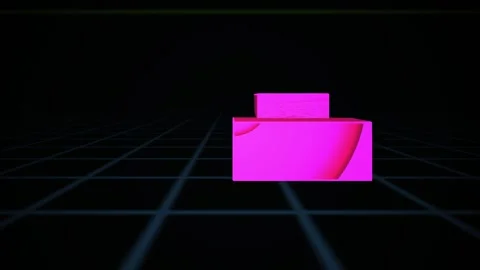 Pink Block Sliding on Digital Grid in Abstract 3d Motion for Tech Concepts Stock Footage 343748500