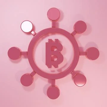 Pink Blockchain technology Bitcoin icon isolated on pink background. Abstra.. Stock Illustration