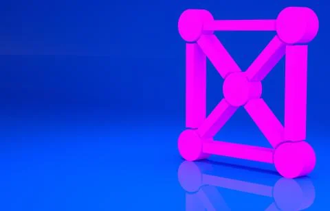 Pink Blockchain technology icon isolated on blue background. Cryptocurrency d Stock Illustration