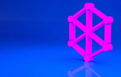 Pink Blockchain technology icon isolated on blue background. Cryptocurrency d イラスト素材