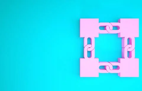 Pink Blockchain technology icon isolated on blue background. Cryptocurrency d Illustrazione stock