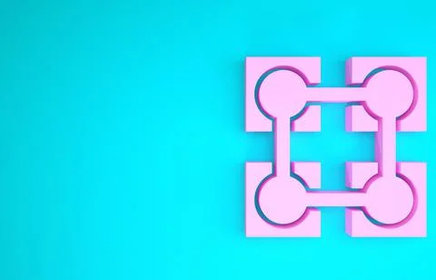 Pink Blockchain technology icon isolated on blue background. Cryptocurrency d Stock Illustration