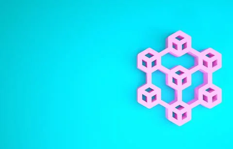 Pink Blockchain technology icon isolated on blue background. Cryptocurrency d Illustrazione stock