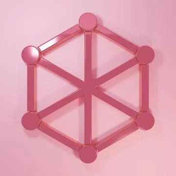 Pink Blockchain technology icon isolated on pink background. Cryptocurrency.. Stock Illustration