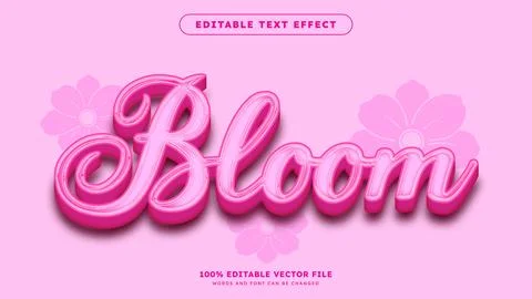 Pink Bloom editable text effect and pink stylish background Stock Illustration