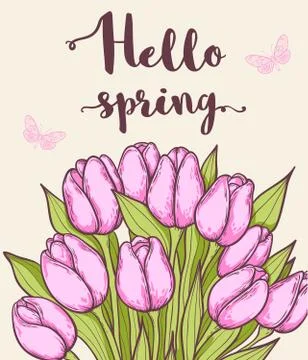 Pink blooming tulips Stock Illustration