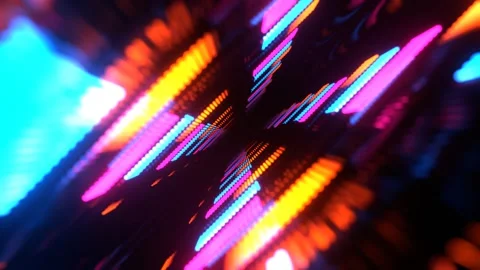 Pink Blue and Orange Dynamic LED Soundwave Motion Background VJ Loop in 4K Vídeos de archivo 341669047