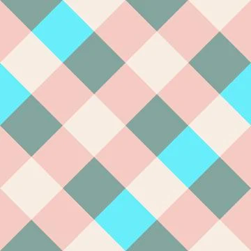 Pink Blue Gray Large Diagonal Seamless French Checkered Pattern. Big Inclined Stock Illustration