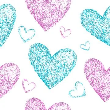 Pink, blue hearts seamless pattern Illustrazione stock