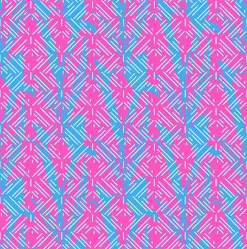 Pink blue lily pattern. Seamless yellow geometry flower pattern. Vector Stock Illustration