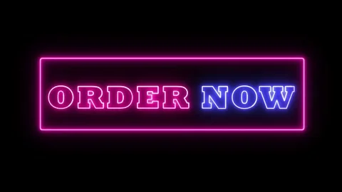 Pink &amp; Blue Order Now title with colorful neon lights animation to promote ad. Stock Footage 313175534